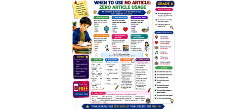 Zero Article Usage: Printable Grammar Practice for Class 6