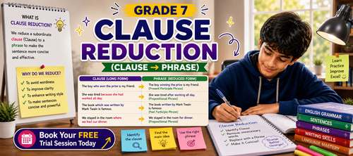 Class 7 Clause Reduction Worksheet: English Grammar Worksheet