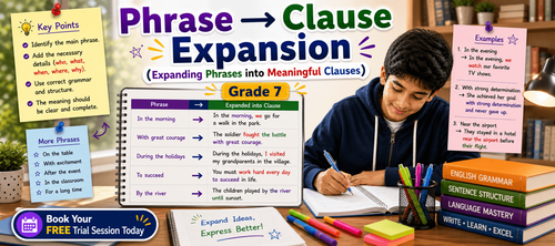 Class 7 Phrase to Clause Worksheet: Grammar Worksheet