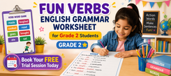 English Grammar Verb Exercises Worksheet for Class 2 Kids