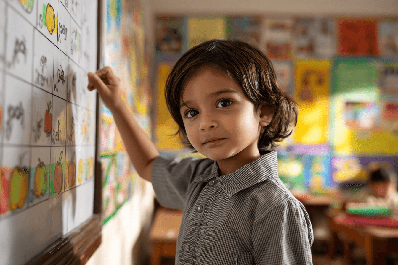 young kid learning basic English words
